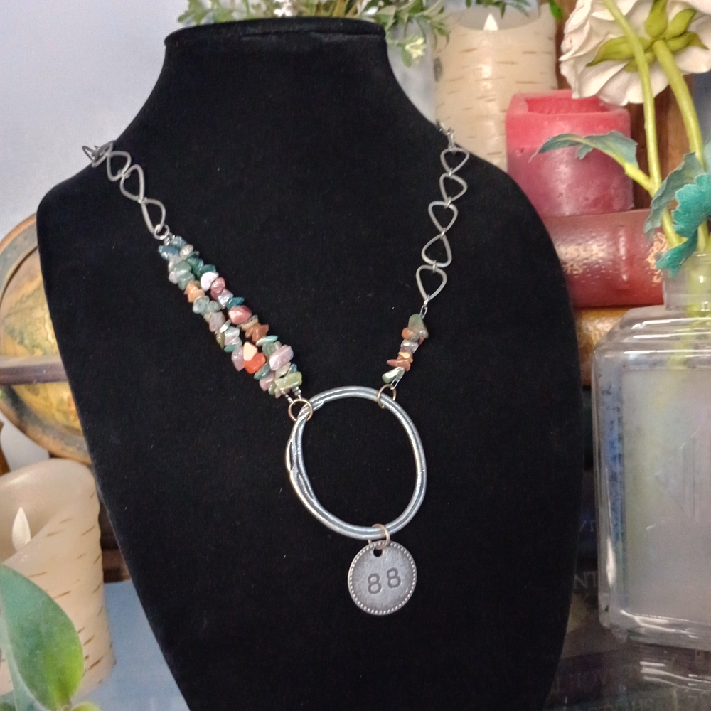 Boho Silver And Multicolor Stone Statement Neckla… - image 2